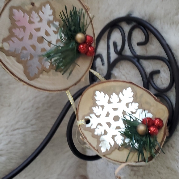 New, Set of 2, Birch Ornaments, Snowflake, Metallic - Picture 2 of 2